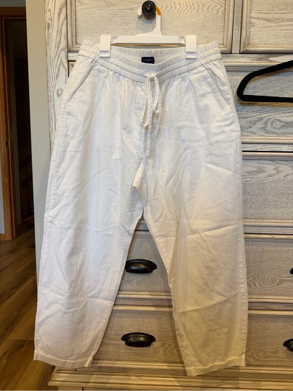 J. Crew White Straight-Leg Drawstring Pants